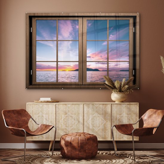 MuchoWow® Peinture sur Verre - Voir à Travers - Mer - Berg - 150x100 cm - Peintures sur Verre Acrylique - Photo sur Glas