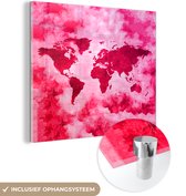 MuchoWow® Glasschilderij 90x90 cm - Schilderij acrylglas - Wereldkaart - Kleuren - Roze - Foto op glas - Schilderijen