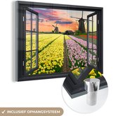 MuchoWow® Peinture sur verre 60x40 cm - Peinture sur verre acrylique - Vue à travers - Tulipes - Coucher de soleil - Photo sur verre - Peintures