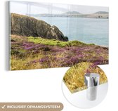 MuchoWow® Glasschilderij 40x20 cm - Schilderij acrylglas - Engels gras op de kliffen in het Nationaal Park Pembrokeshire Coast - Foto op glas - Schilderijen