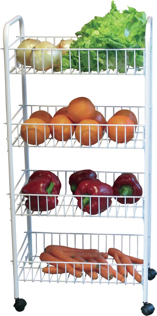 MSV Keuken/badkamer trolley - metaal - wit - met wielen - 41 x 26 x 78 cm - met 4 niveaus