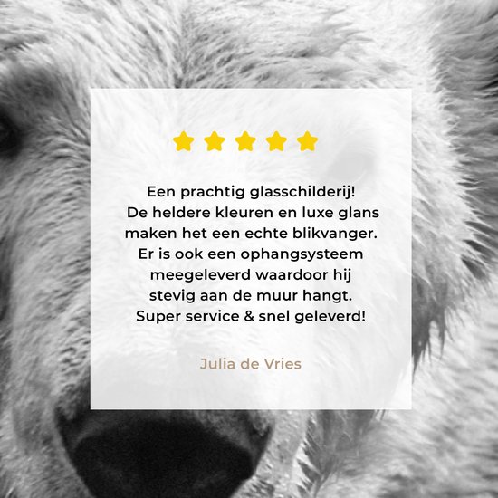 Peinture sur Verre - Ours Polaire - Animal - Zwart - Wit - 40x20 cm - Peintures sur Verre Peintures - Photo sur Glas