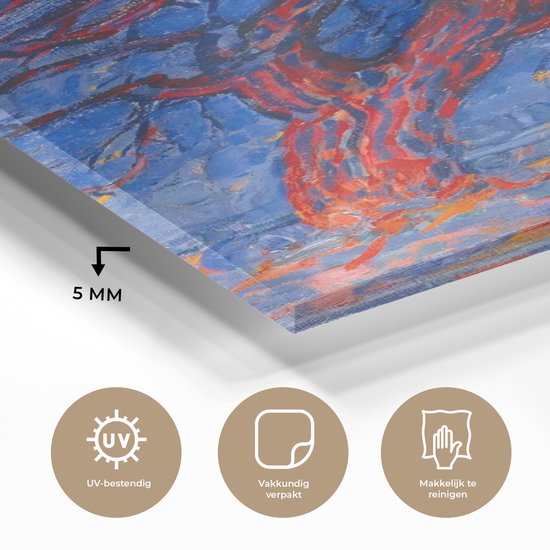 MuchoWow® Peinture sur Verre - Arbre Rouge - Piet Mondrian - 60x120 cm - Peintures sur Verre Peintures - Photo sur Glas