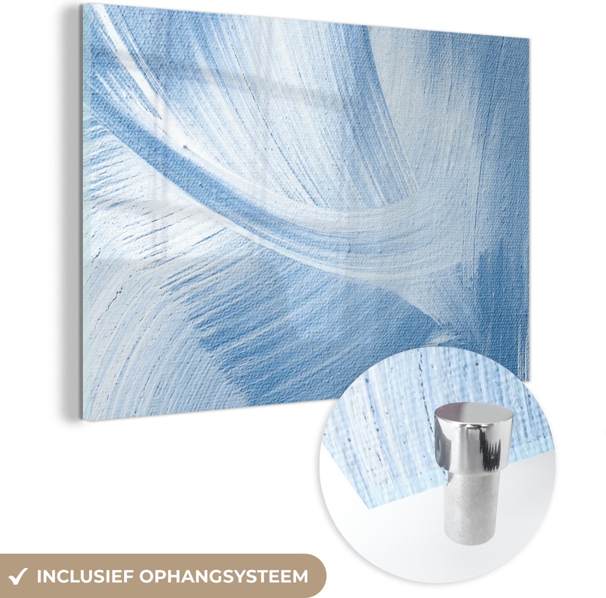 MuchoWow® Glasschilderij 60x40 cm - Schilderij acrylglas - Acrylverf - Blauw - Design - Foto op glas - Schilderijen