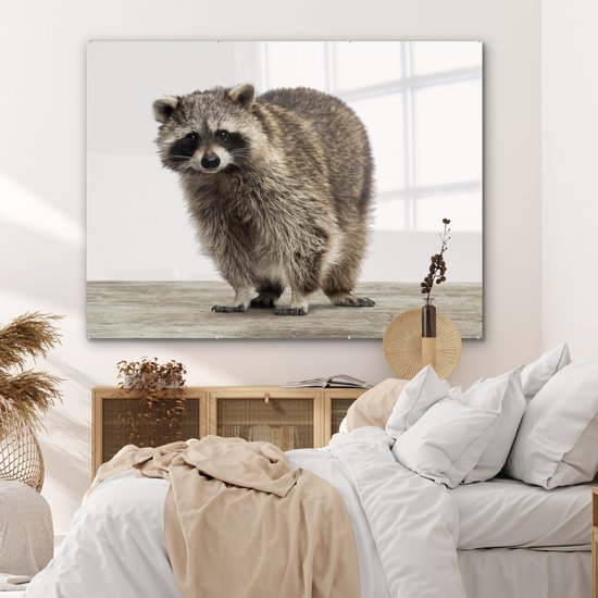 MuchoWow® Peinture sur verre 160x120 cm - Peinture sur verre acrylique - Raton laveur - Animaux - fond blanc - Garçons - Filles - Enfants - Photo sur verre - Peintures