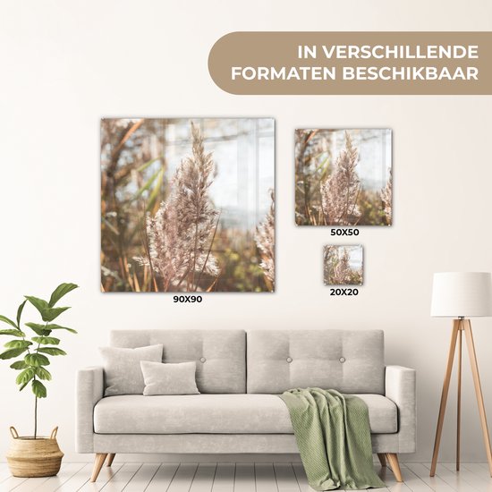 MuchoWow® Peinture sur verre 50x50 cm - Peinture sur verre acrylique - Roseau - Soleil - Plante - Photo sur verre - Peintures