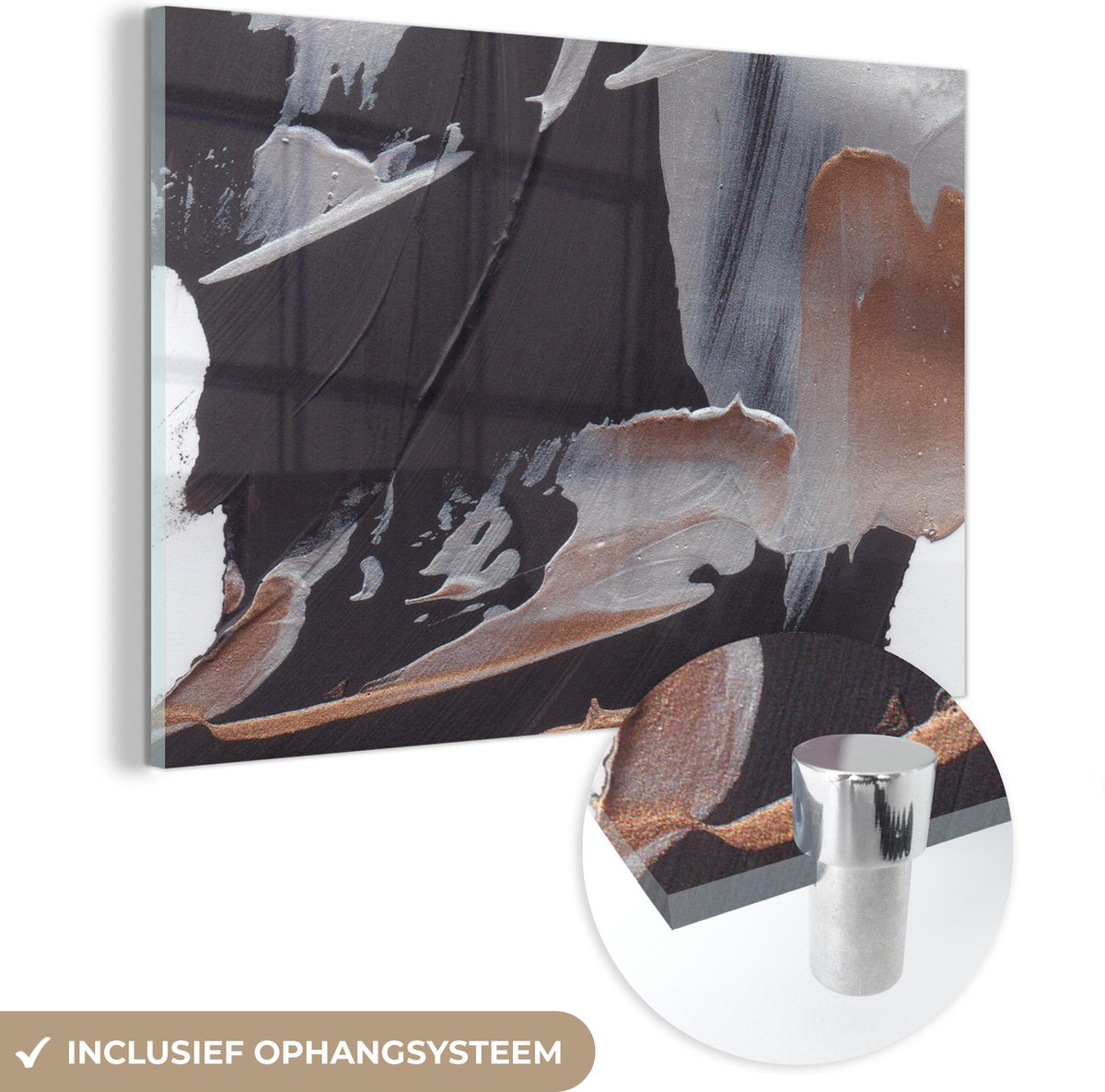 MuchoWow® Glasschilderij 60x40 cm - Schilderij acrylglas - Abstract - Verf - Goud - Foto op glas - Schilderijen