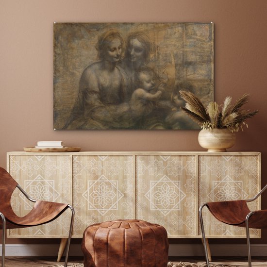 MuchoWow® Peinture sur verre 90x60 cm - Peinture sur verre acrylique - Marie avec l'enfant et Sainte Anne - Leonardo de Vinci - Photo sur verre - Peintures