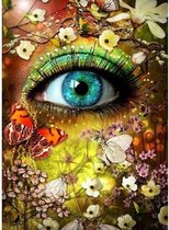 Diamond Painting Oog met bloemen en vlinders 30x40cm. (Volledige bedekking - Vierkante steentjes) diamondpainting inclusief tools