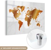 Une carte du monde avec un trop-plein doré Plexiglas 60x40 cm - Tirage photo sur Glas (décoration murale en plexiglas)