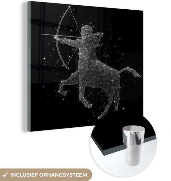 MuchoWow® Glasschilderij 50x50 cm - Schilderij acrylglas - Astrologische illustratie sterrenbeeld boogschutter - Foto op glas - Schilderijen