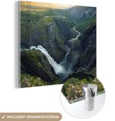 MuchoWow® Glasschilderij 20x20 cm - Schilderij acrylglas - Waterval in Noorwegen - Foto op glas - Schilderijen
