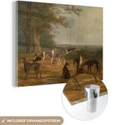 MuchoWow® Glasschilderij 80x60 cm - Schilderij acrylglas - Nine greyhounds in a landscape - schilderij van Jacques Laurent Agasse - Foto op glas - Schilderijen