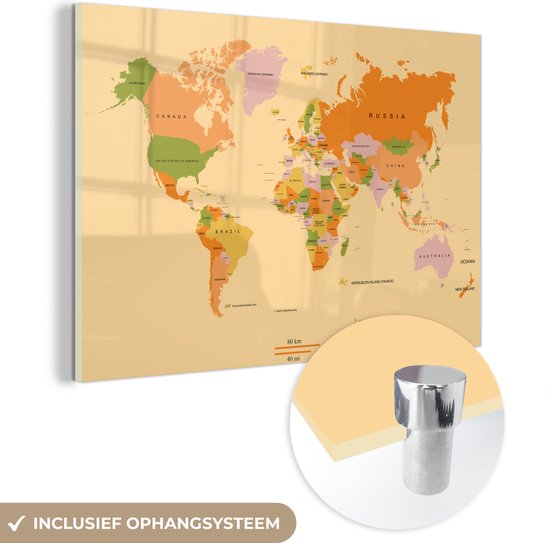 Carte du monde colorée sur fond vert clair Plexiglas 120x80 cm - Tirage photo sur verre (décoration murale plexiglas)