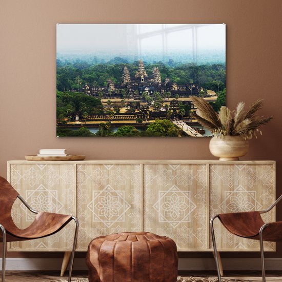 Vue aérienne du temple d'Angkor Wat au Cambodge Plexiglas 90x60 cm - Tirage photo sur verre (décoration murale plexiglas)