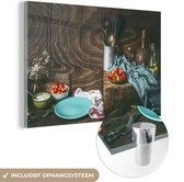 MuchoWow® Peinture sur verre 150x100 cm - Peinture sur verre acrylique - Rustique - Fruits - Ustensiles de cuisine - Fraise - Photo sur verre - Peintures