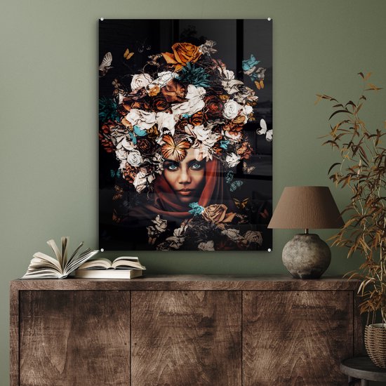 Peinture sur Verre - Fleurs - Papillon - Femmes - Foulard - 60x80 cm - Peintures sur Verre Peintures - Photo sur Glas