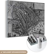 MuchoWow® Glasschilderij 160x120 cm - Schilderij acrylglas - Plattegrond - Amsterdam - Zwart wit - Foto op glas - Schilderijen - Stadskaart