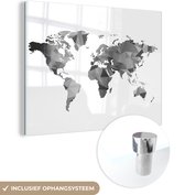 MuchoWow® Glasschilderij 160x120 cm - Schilderij acrylglas - Wereldkaart - Driehoek - Grijs - Foto op glas - Schilderijen