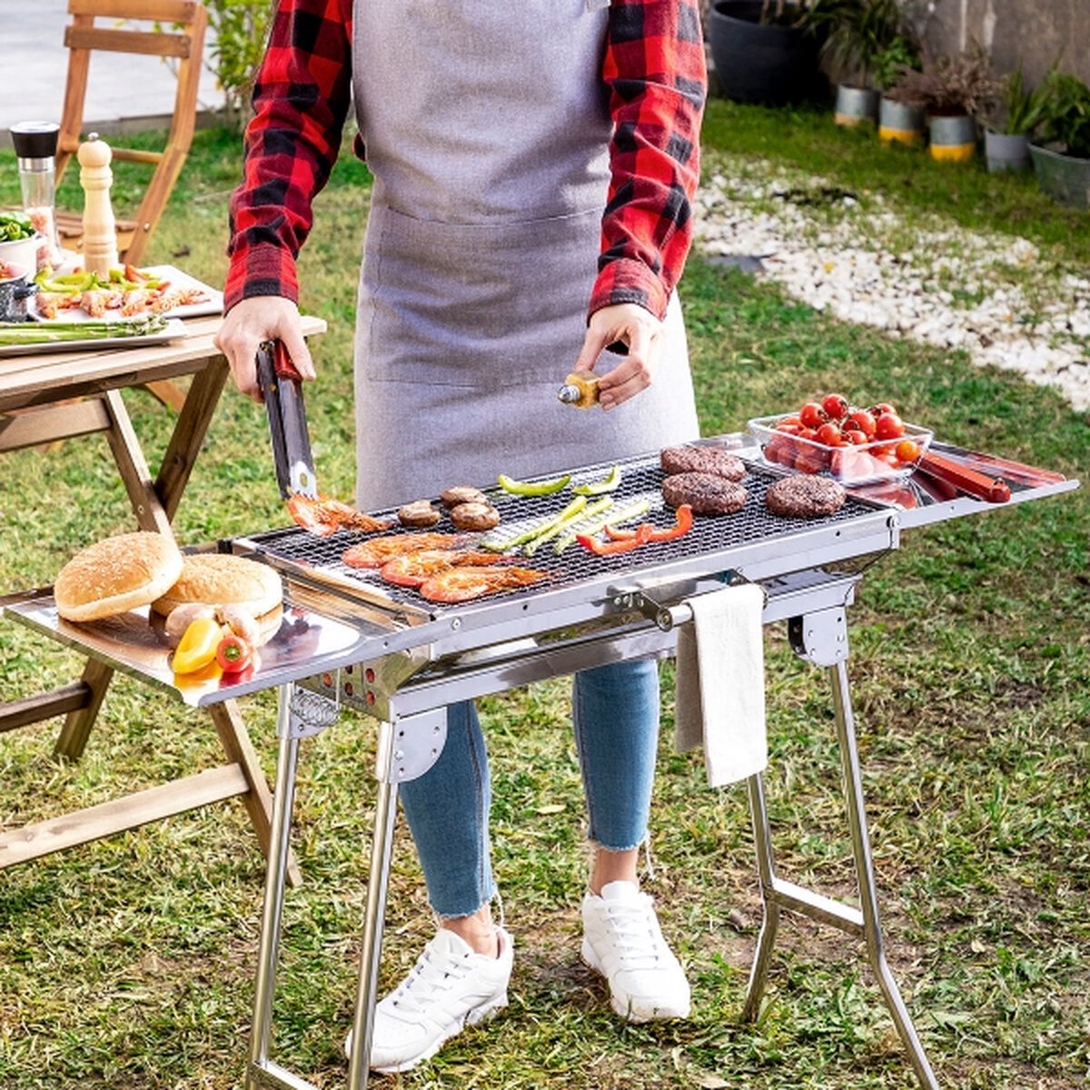 Bbq - Camping Bbq - Barbecue - RVS - Vouwbare Bbq - Bbq Houtskool - Multifunctionele Zijplanken
