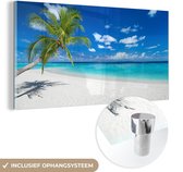 MuchoWow® Glasschilderij 80x40 cm - Schilderij acrylglas - Strand - Zee - Palmboom - Eiland - Foto op glas - Schilderijen