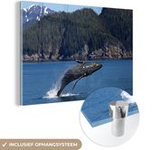 MuchoWow® Glasschilderij 180x120 cm - Schilderij glas - Noord Amerika - Zee - Walvis - Foto op acrylglas - Schilderijen