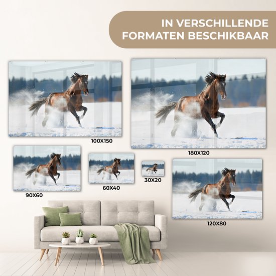 MuchoWow® Peinture sur verre 120x80 cm - Peinture sur verre acrylique - Cheval - Neige - Hiver - Photo sur verre - Peintures