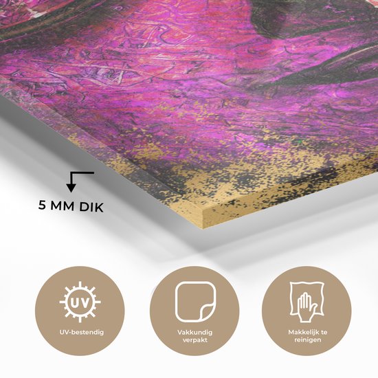 MuchoWow® Peinture sur Verre - Bouddha - Visage - Violet - 80x120 cm - Peintures sur Verre Acrylique - Photo sur Glas