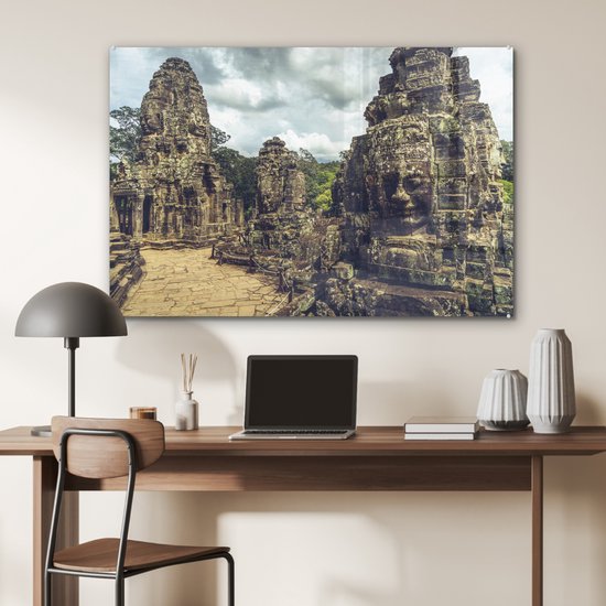 MuchoWow® Peinture sur verre - Le Temple Bayon à Angkor Thom au Cambodge - 90x60 cm - Peintures sur verre acrylique - Photo sur Glas