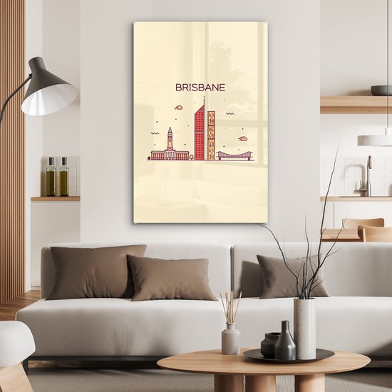 MuchoWow® Peinture sur verre 60x90 cm - Peinture sur verre acrylique - Brisbane - Australie - Skyline - Photo sur verre - Peintures