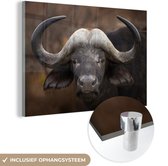 MuchoWow® Glasschilderij 150x100 cm - Schilderij acrylglas - Portret van een buffel - Foto op glas - Schilderijen