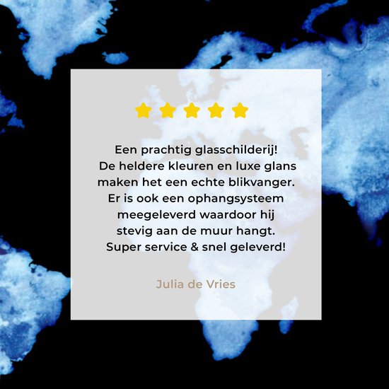 Peinture sur Verre - Carte du Wereldkaart - Aquarelle - Bleu Clair - 90x60 cm - Peintures sur Verre Peintures - Photo sur Glas