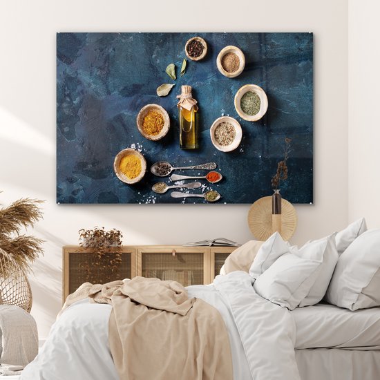 MuchoWow® Peinture sur verre 180x120 cm - Peinture sur verre acrylique - Huile - Épices - Louches - Herbes - Cuisine - Photo sur verre - Peintures