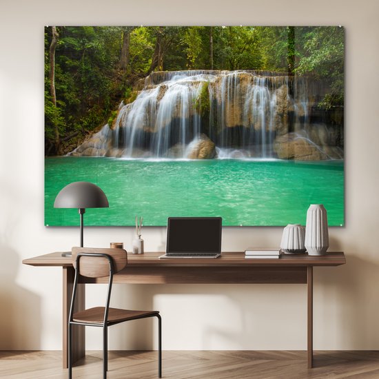 Le parc national thaïlandais d'Erawan avec les cascades Plexiglas 180x120 cm - Tirage photo sur Glas (décoration murale plexiglas) XXL / Groot format!