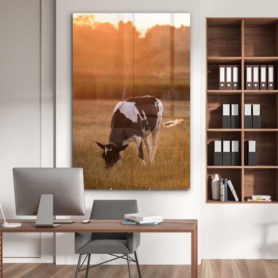 MuchoWow® Peinture sur verre 120x180 cm - Peinture sur verre - Vache - Soleil - Animaux - Photo sur verre acrylique - Peintures