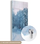 MuchoWow® Glasschilderij 80x160 cm - Schilderij acrylglas - Bos - Sneeuw - Winter - Foto op glas - Schilderijen