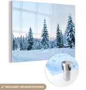 MuchoWow® Glasschilderij 40x30 cm - Schilderij acrylglas - Winter - Sneeuw - Bomen - Foto op glas - Schilderijen