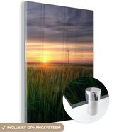MuchoWow® Glasschilderij 30x40 cm - Schilderij acrylglas - Windmolen - Zon - Gras - Foto op glas - Schilderijen