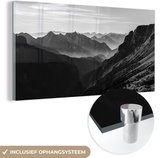 MuchoWow® Glasschilderij 40x20 cm - Schilderij acrylglas - Bergen - Natuur - Mist - Foto op glas - Schilderijen