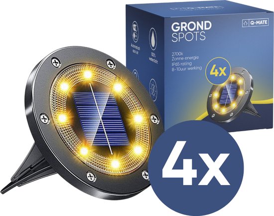 Q-Mate 4 x LED Solar Grondspot Zwart - Solar Tuinverlichting - Buitenlamp - Tuinverlichting op Zonne-Energie