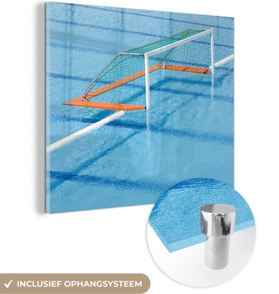 MuchoWow® Glasschilderij 20x20 cm - Schilderij acrylglas - Water polo doel - Foto op glas - Schilderijen