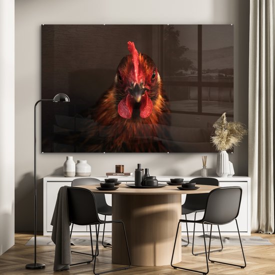 Tête de coq de près Plexiglas 180x120 cm - Tirage photo sur verre (décoration murale plexiglas) XXL / Grand format!