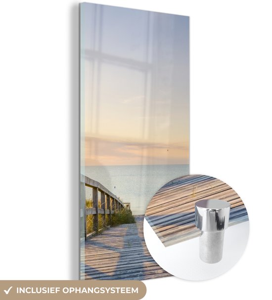 MuchoWow® Glasschilderij 40x80 cm - Schilderij acrylglas - Kalm strand in Duitsland bij zonsondergang - Foto op glas - Schilderijen