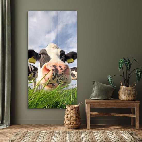 MuchoWow® Peinture sur verre 80x160 cm - Peinture sur verre acrylique - Vache - Ferme - Herbe - Animaux - Photo sur verre - Peintures