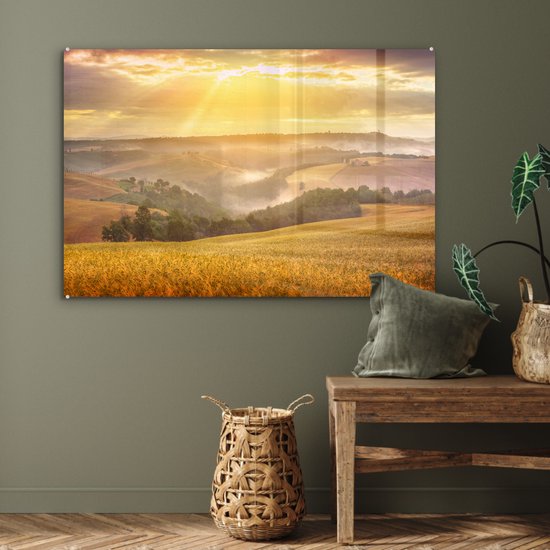 MuchoWow® Peinture sur verre - Brouillard - Soleil - Paysage - 90x60 cm - Peintures sur verre acrylique - Photo sur Glas