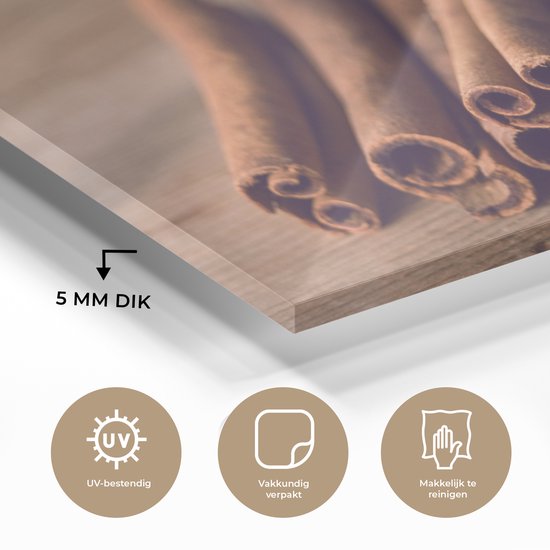 MuchoWow® Peinture sur verre 150x100 cm - Peinture sur verre acrylique - Bâtons de cannelle aromatiques sur une table en bois - Photo sur verre - Peintures