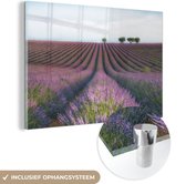 MuchoWow® Glasschilderij 30x20 cm - Schilderij acrylglas - Lavendel - Bloemen - Natuur - Foto op glas - Schilderijen