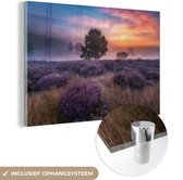 MuchoWow® Glasschilderij 30x20 cm - Schilderij acrylglas - Bloemen - Lavendel - Lucht - Foto op glas - Schilderijen