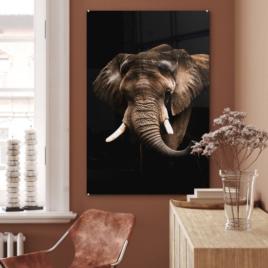 Peintures Plexiglas - Éléphant - Zwart - Animaux - 60x90 cm - Peintures sur verre