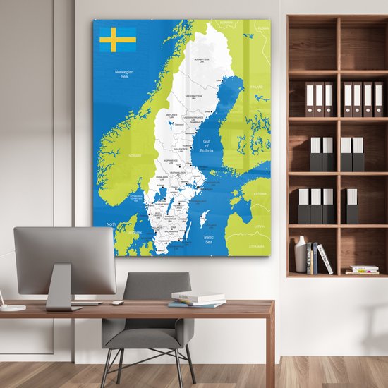 MuchoWow® Peinture sur Verre - Carte Détaillée de la Suède - 120x160 cm - Peintures sur Verre Acrylique - Photo sur Glas